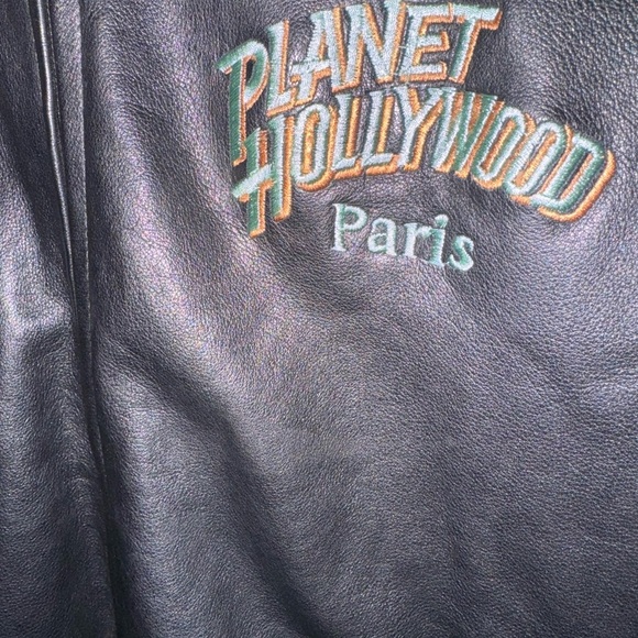 Planet Hollywood 100% Black Leather Varsity Style Jacket in EUC Size XXL - Picture 2 of 10